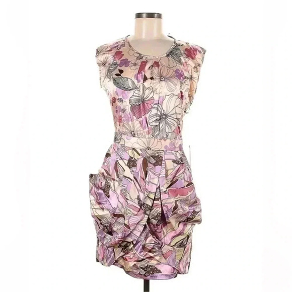 BCBGMAXAZRIA | Satin Ruched Floral Sleeveless Cocktail Dress Size S NWT - Picture 1 of 3